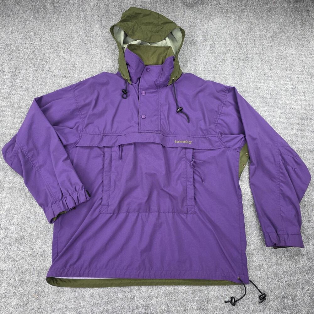 Vintage Timberland Jacket Mens Large Purple Weathergear Anorak Hooded Nylon 90s